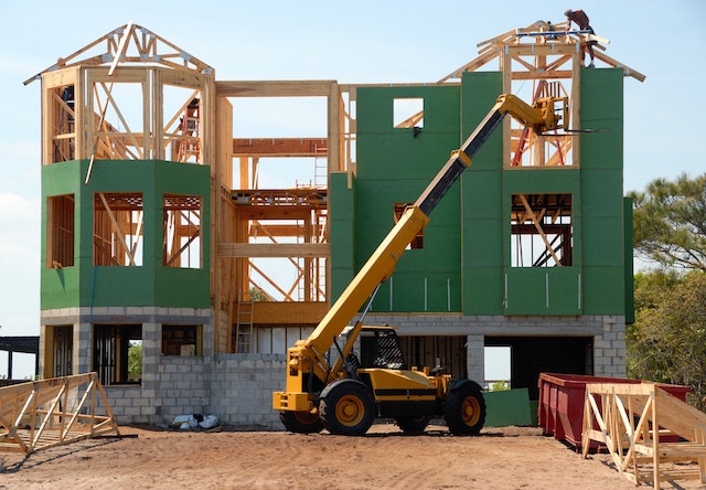 Exterior of a green house being built